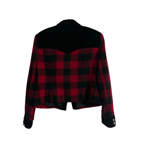 DOUBLE D RANCH Plaid Women Crop Wool Blend Jacket Red/Black size Medium - Picture 2 of 10